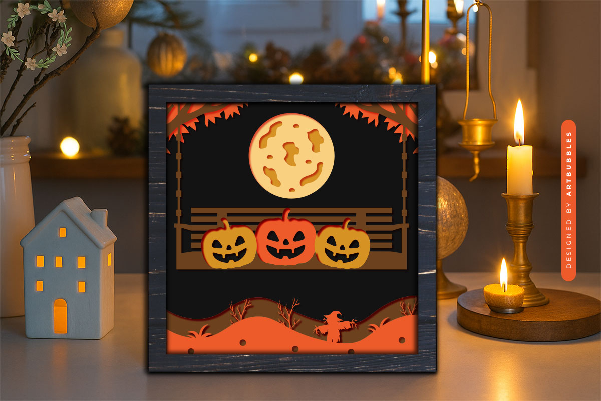 Pumpkin Halloween 3D Layered Shadow Box SVG