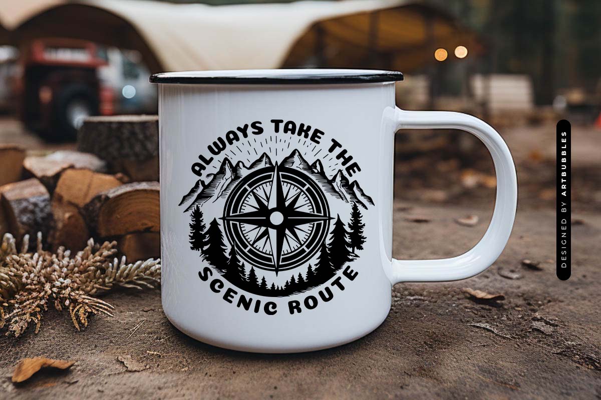 Always Take the Scenic Route - Camping Quote SVG Mug Mockup Image.jpg