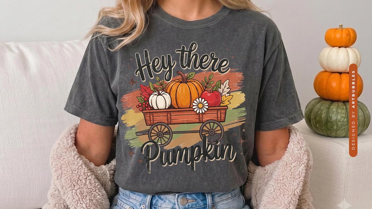 Hey There Pumpkin - Striped Fall PNG Sublimation T-shirt Mockup Image.jpg