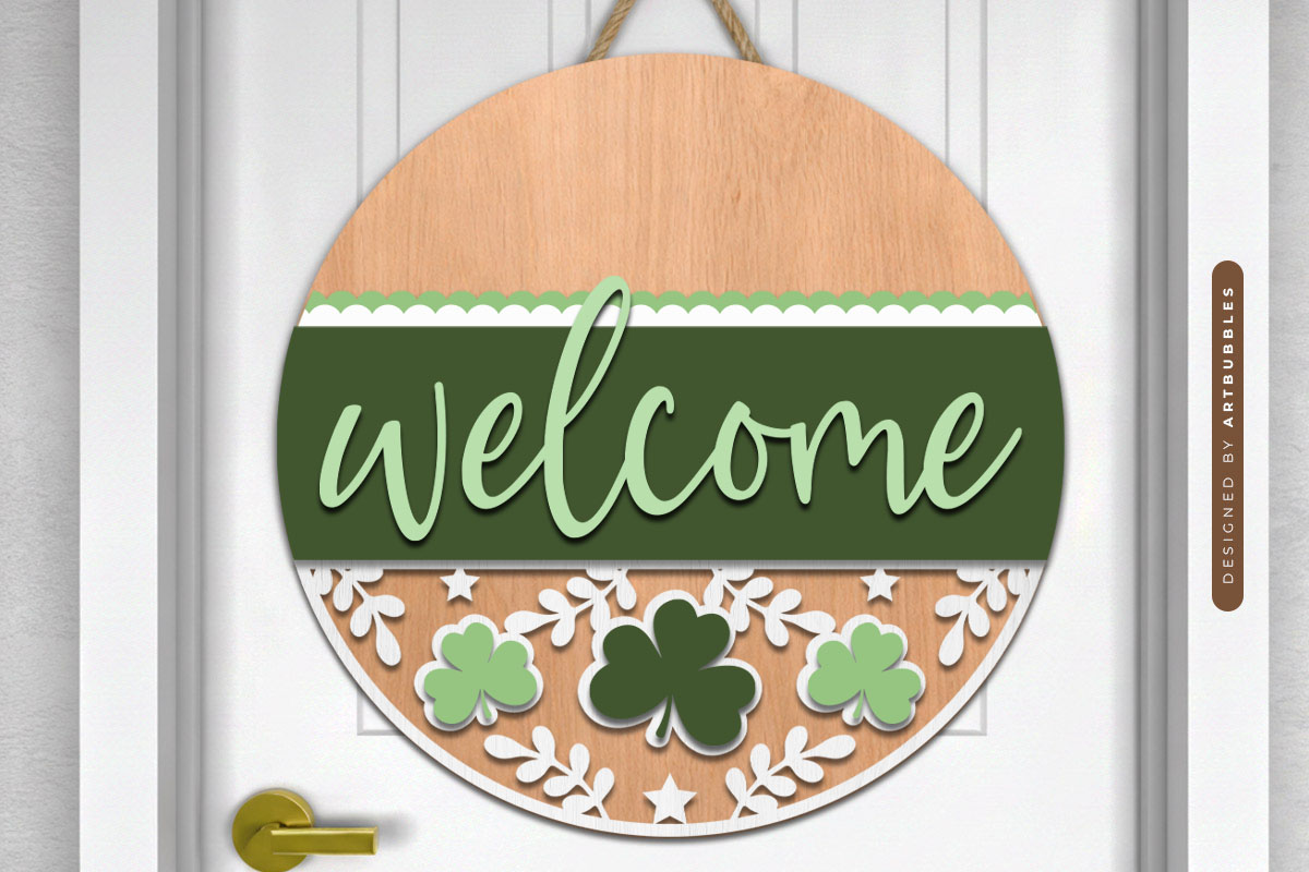 St Patrick's Day Round Welcome Door Sign SVG