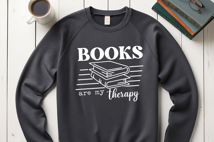 Books Are My Therapy - Reading SVG Design Sweatshirt Mockup Image.jpg