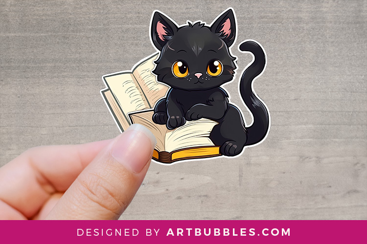 Cute Black Cat Reading Books Sticker