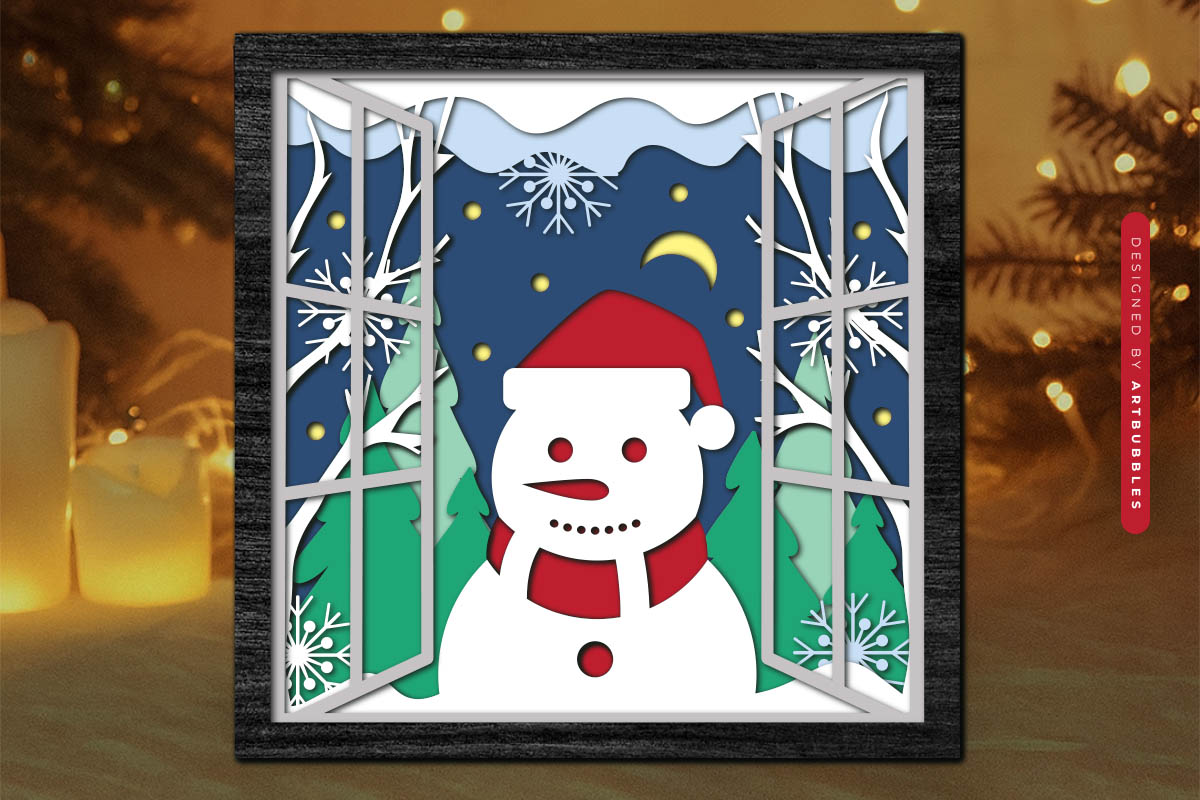 Snowman Christmas 3D Shadow Box SVG Image.jpg