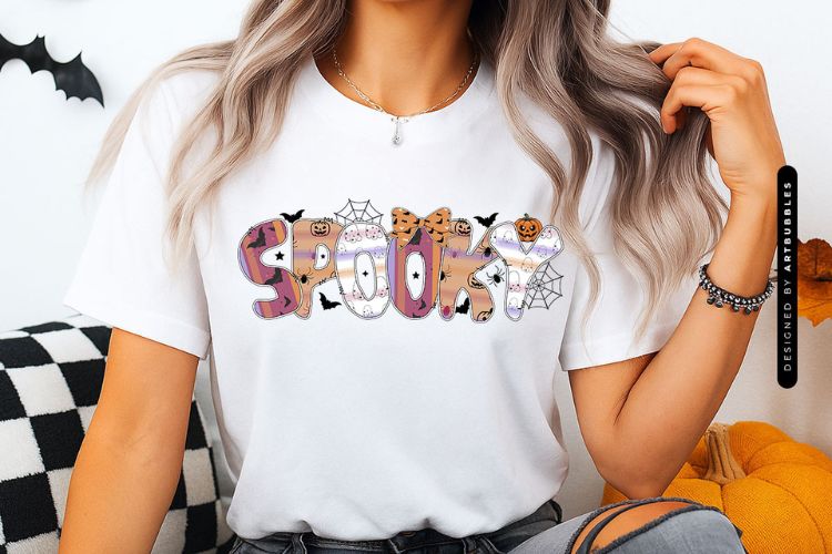 Spooky - Coquette Halloween PNG Sublimation Shirt Mockup Image.jpg