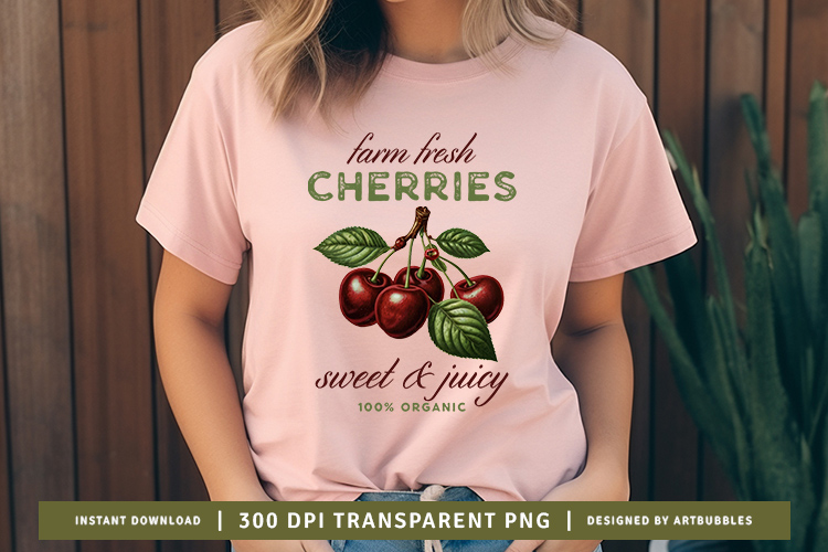 Farm Fresh Cherries - Vintage Fruit Sublimation PNG