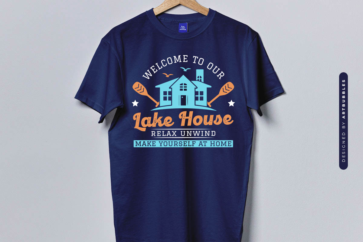 Welcome to Our Lake House Vector SVG Blue Shirt Mockup Image.jpg