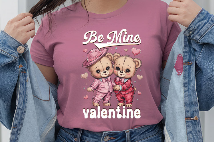 Be Mine Valentine PNG Retro Sublimation Shirt Mockup Image.jpg