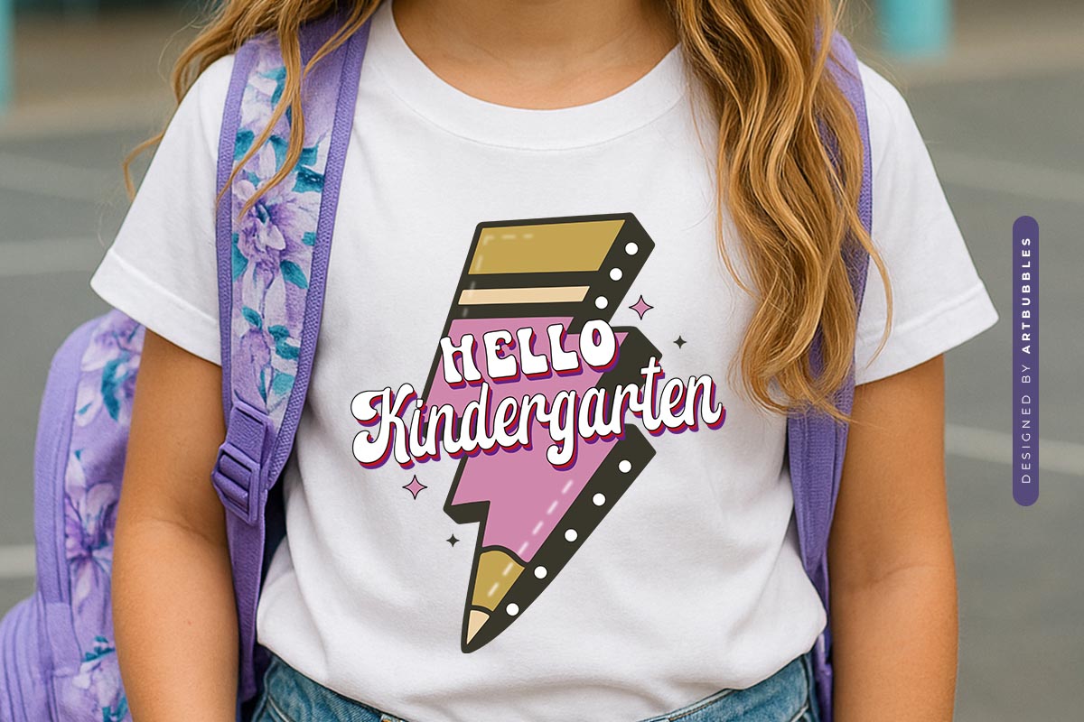 Hello Kindergarten - Back to School Retro PNG Sublimation Shirt Mockup Image.jpg