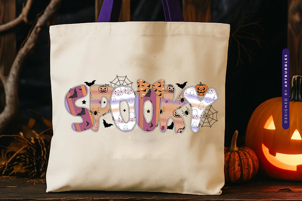 Spooky - Coquette Halloween PNG Sublimation Tote Bag Mockup Image.jpg