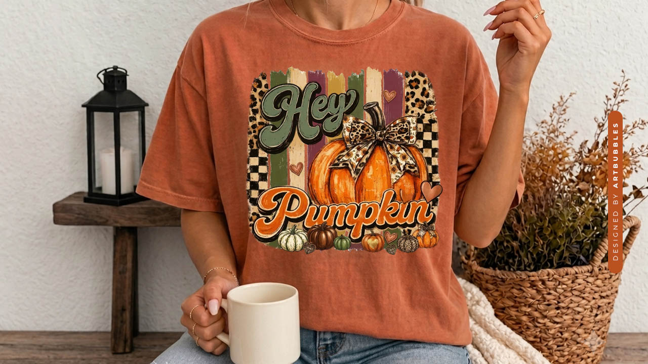 Hey Pumpkin - Stripe Coquette Fall PNG Design Tshirt Mockup Image.jpg