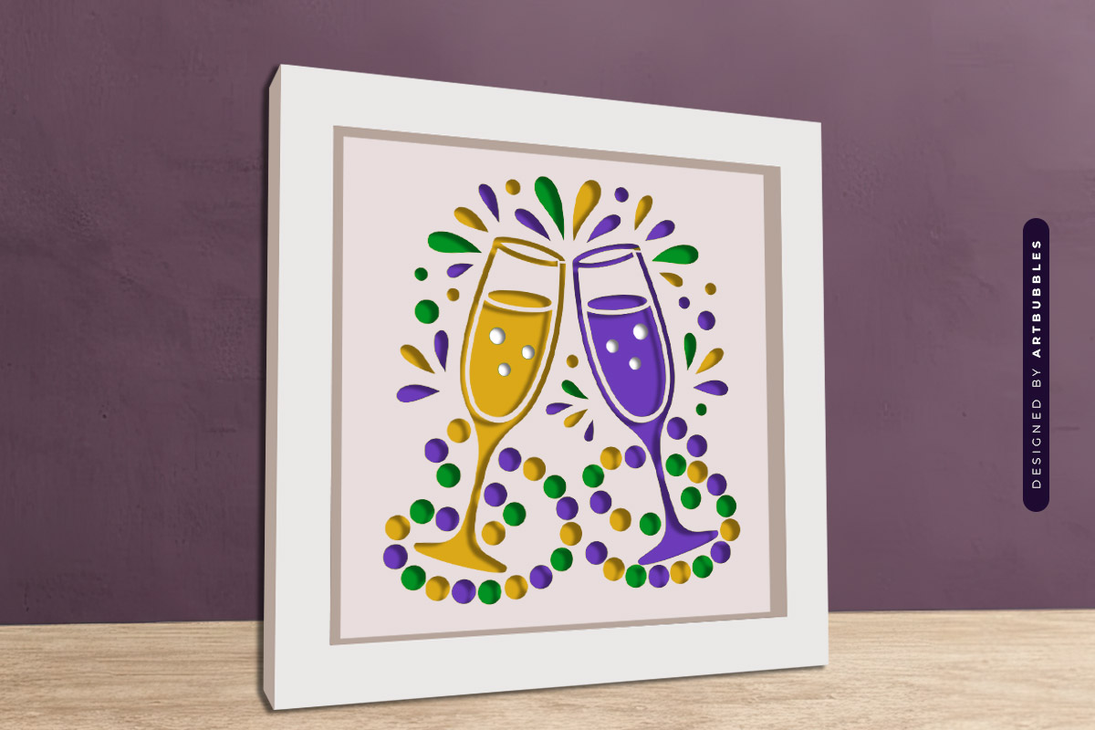 Layered Mardi Gras Cocktail Shadow Box SVG
