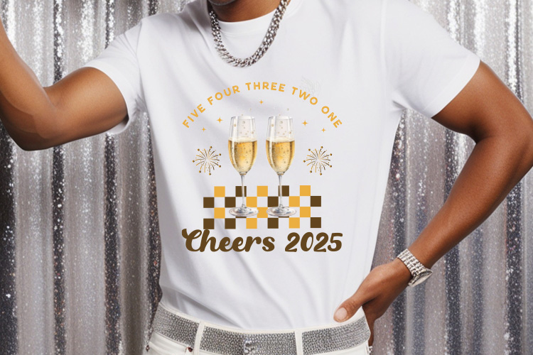 Five Four Three Two One Cheers to 2025, New Year Sublimation Tshirt Mockup Image.jpg