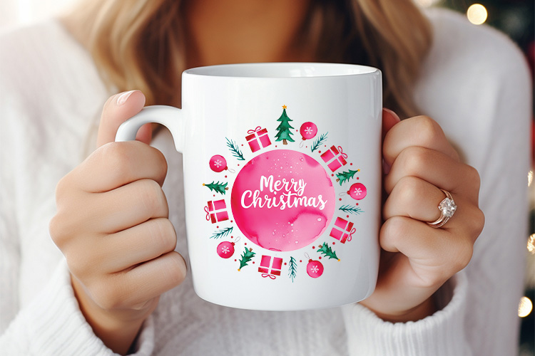Pink Merry Christmas Sublimation PNG Mug Mockup Image.jpg
