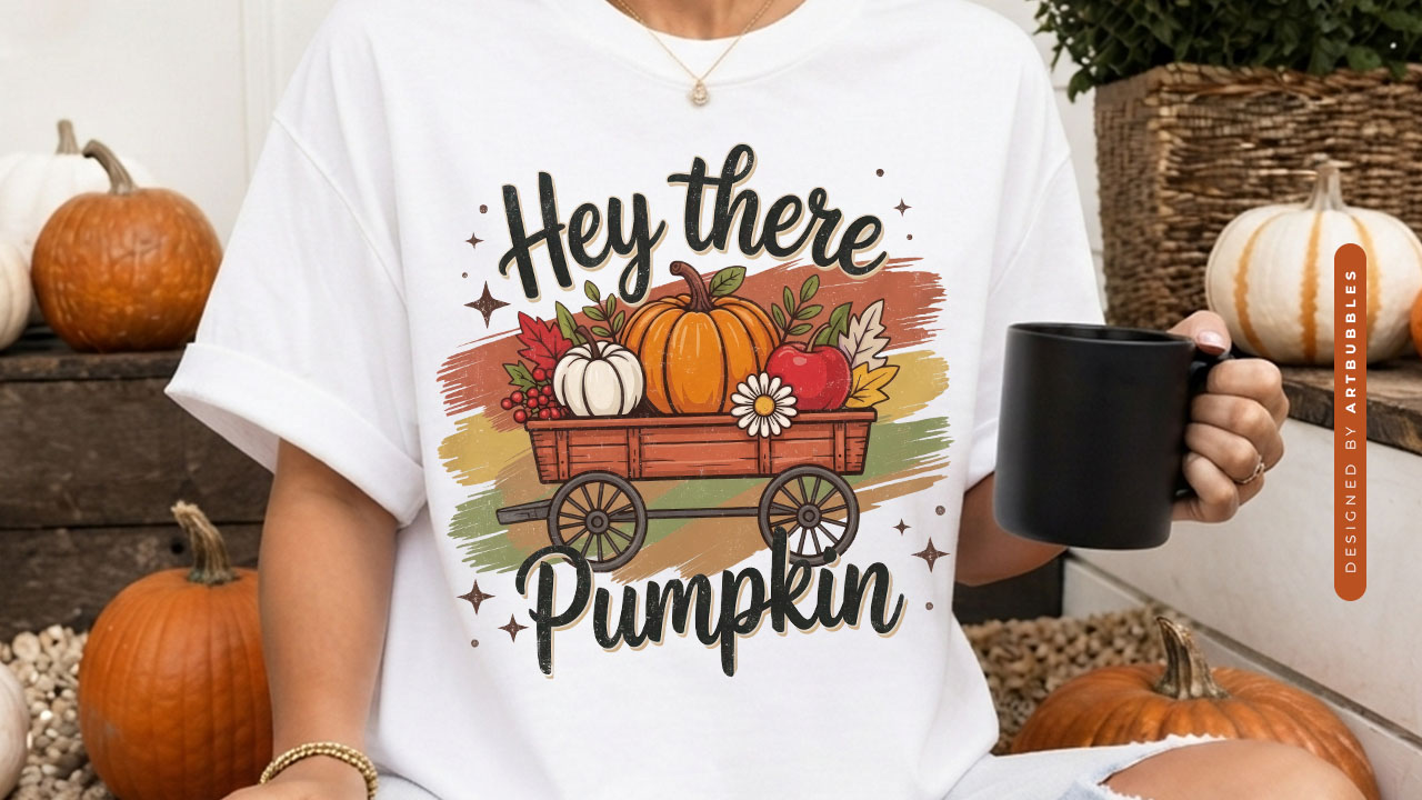 Hey There Pumpkin - Striped Fall PNG Sublimation Shirt Mockup Image.jpg