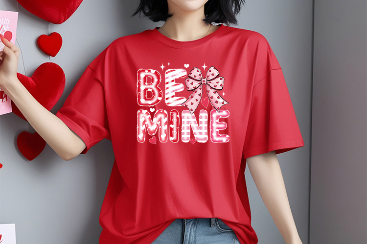 Be Mine - Coquette Valentine's Day Sublimation Shirt Mockup Image.jpg