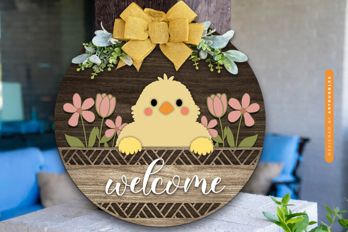 Laser Cut Easter Chick Welcome Door Sign SVG Image.jpg