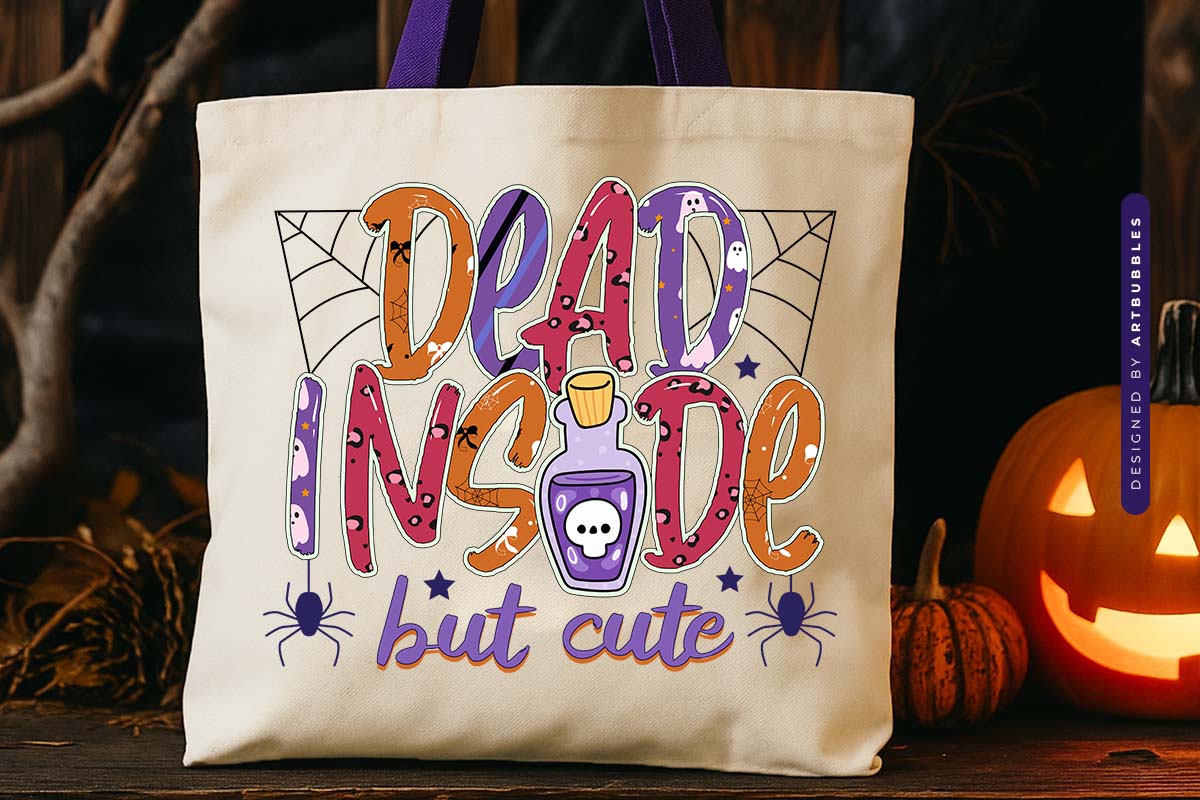 Dead Inside But Cute - Halloween Sublimation PNG Tote bag Mockup Image.jpg
