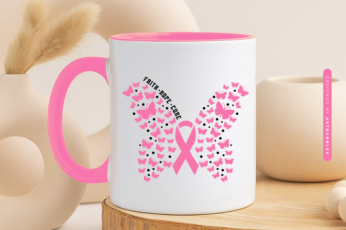 Faith Hope Cure - Butterfly Retro Breast Cancer SVG Mug Mockup Image.jpg