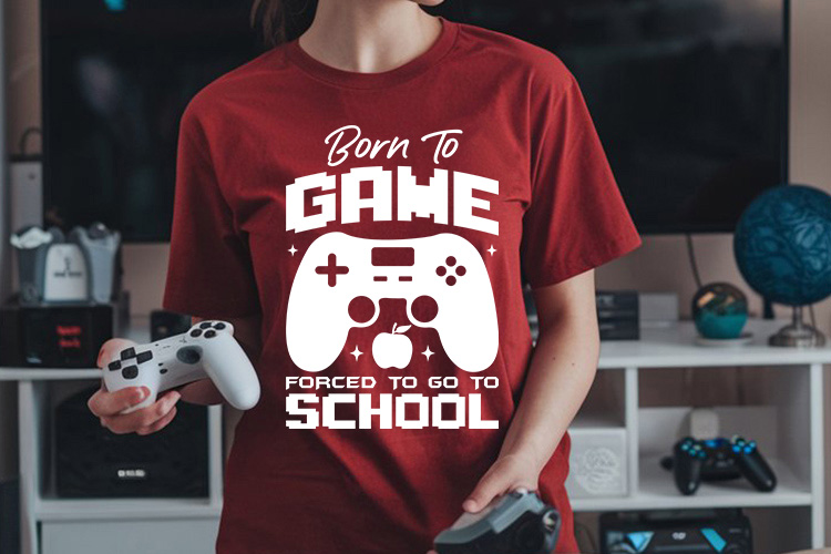 Born to Game Forced to Go to School SVG T-shirt Mockup Image.jpg