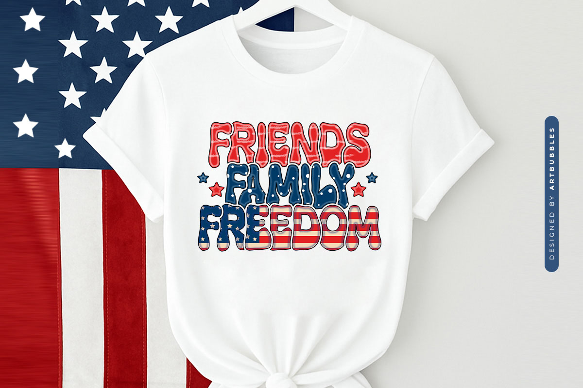 Friends Family Freedom - Retro 4th of July Sublimation Tshirt Mockup Image.jpg