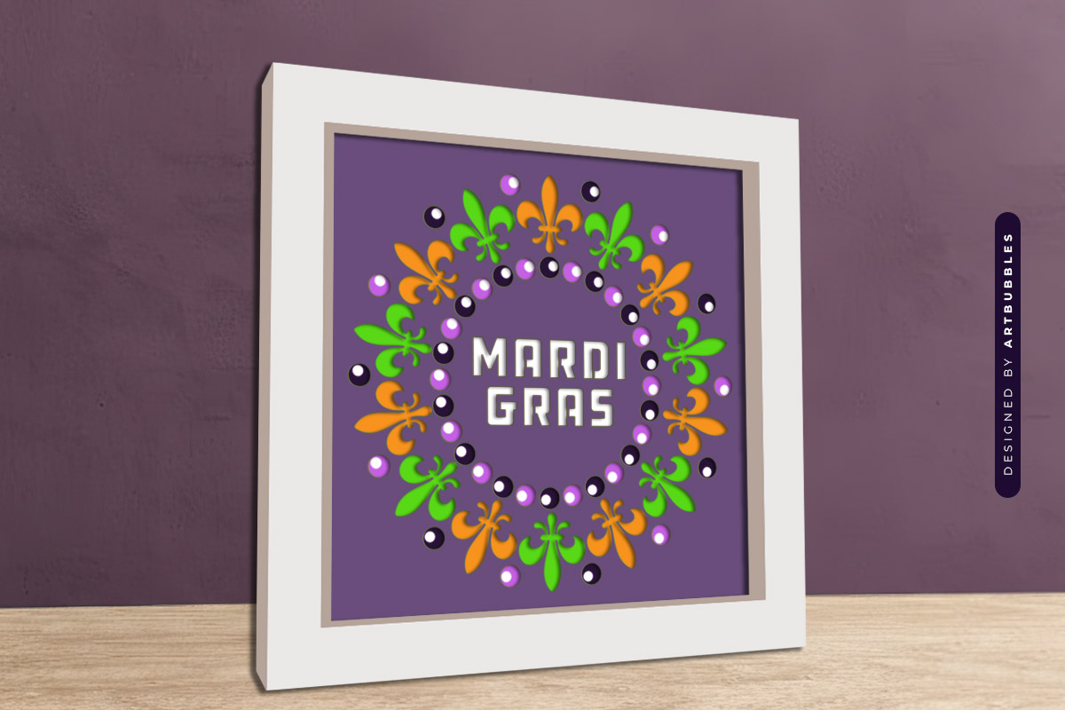 Mardi Gras Fleur De Lis Shadow Box SVG