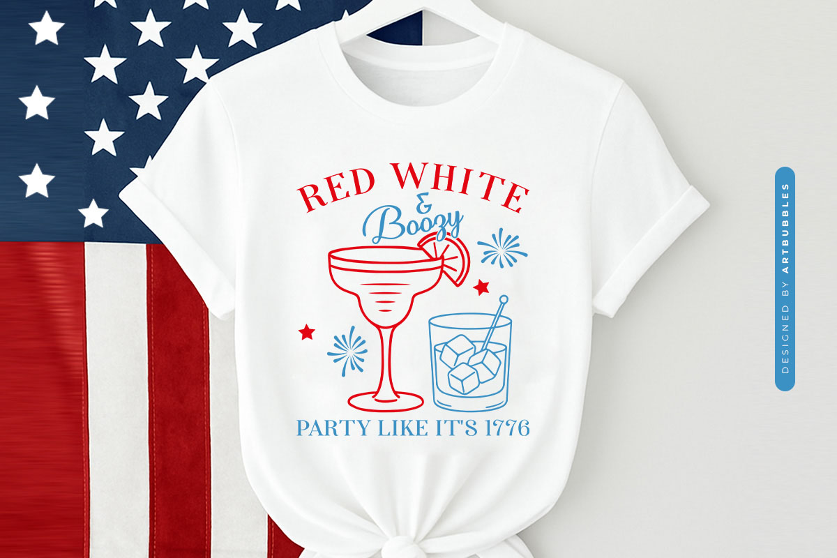 Red White & Boozy - 4th of July Cocktail SVG Shirt Mockup Image.jpg