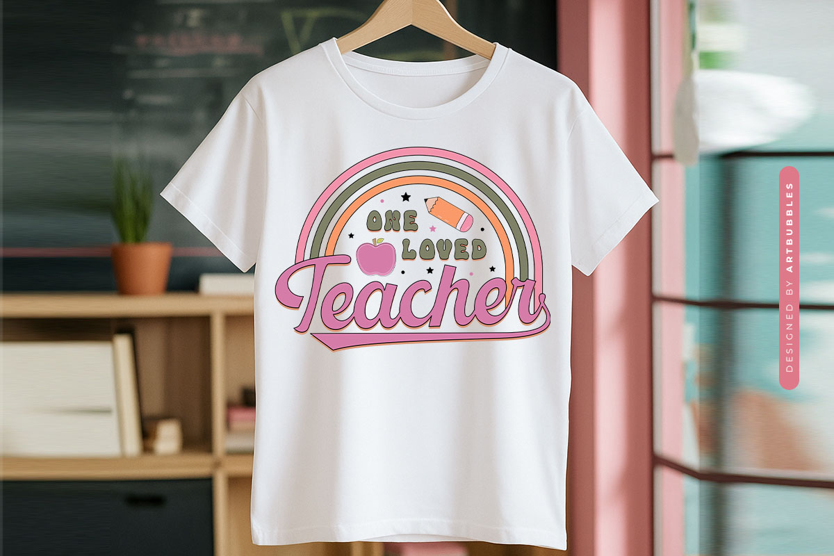 One Loved Teacher Retro Sublimation Design Shirt Mockup Image.jpg