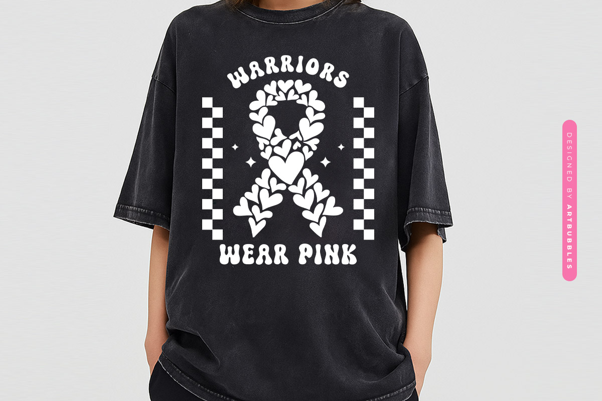 Warriors Wear Pink - Retro Breast Cancer SVG File T-shirt Mockup Image.jpg