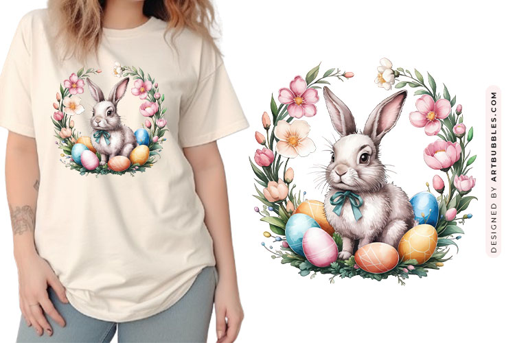Easter Bunny Wreath with Flower and Egg Clipart