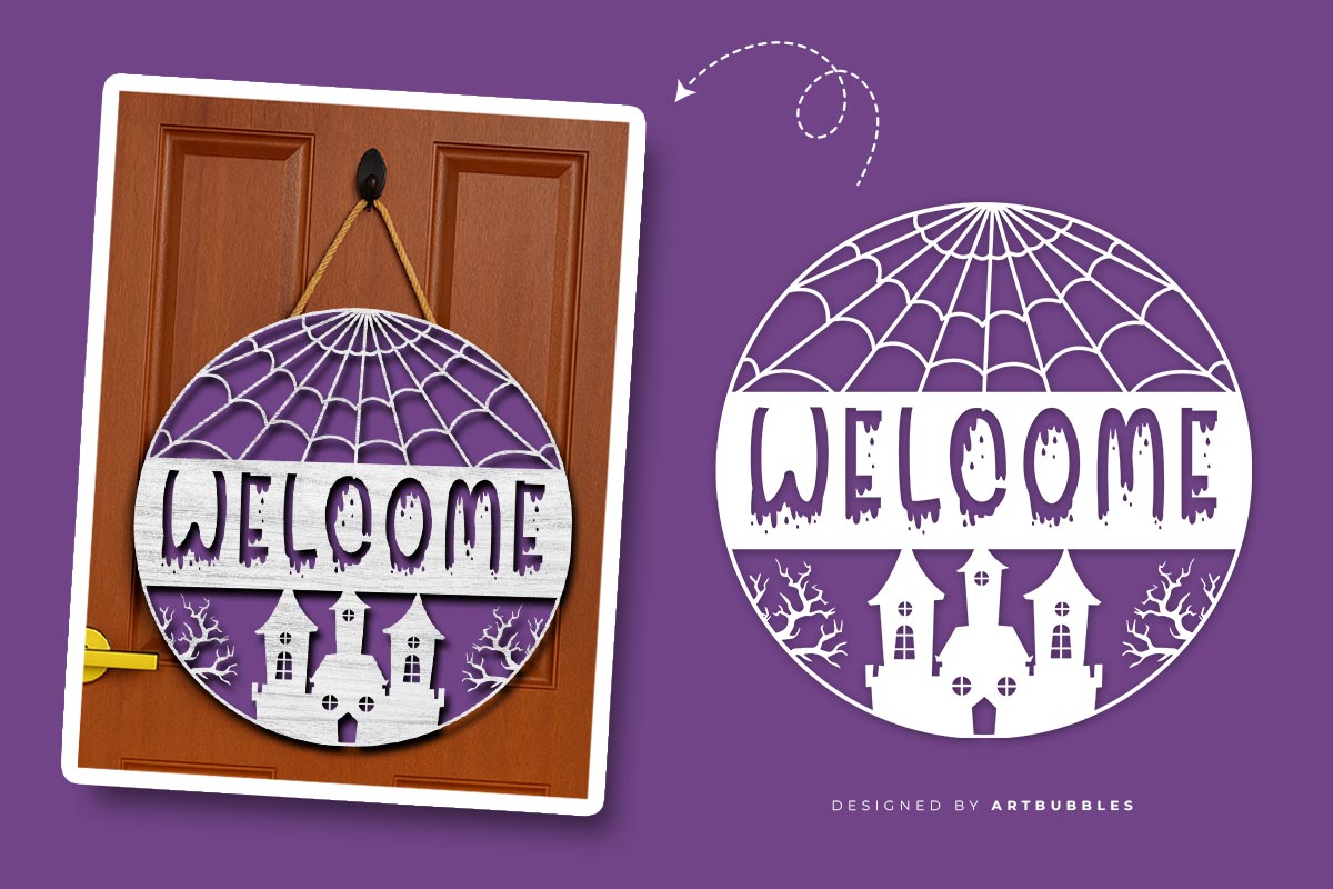 Welcome - Spooky House Halloween Door Hanger SVG