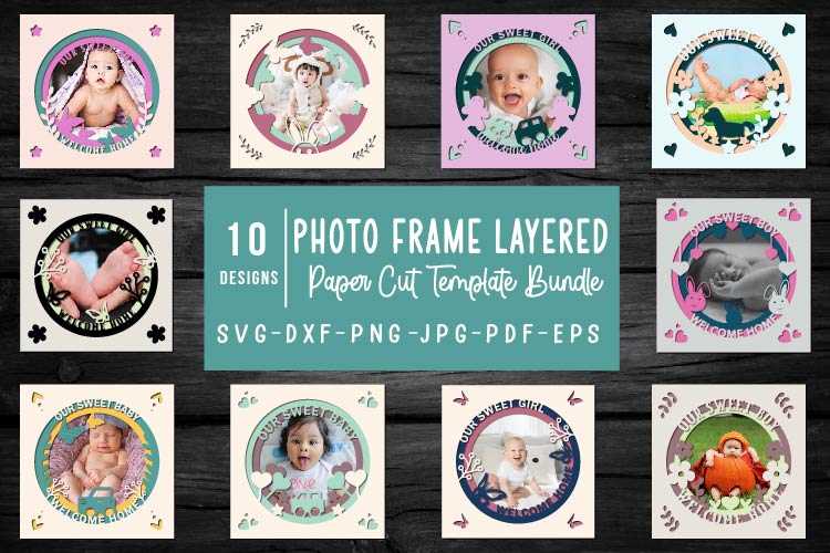 Photo Frame Layered Papercut Template Bundle