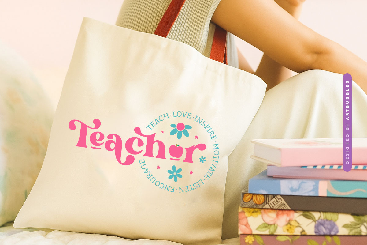 Floral Teacher Teach Love Inspire Motivative SVG Tote bag Mockup Image.jpg