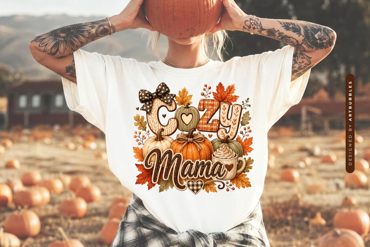 Cozy Mama - Fall Sublimation PNG Design Shirt Mockup Image.jpg