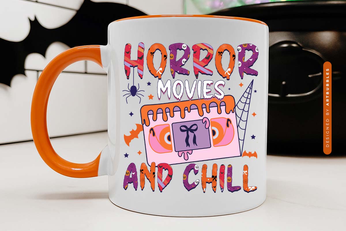 Horror Movies and Chill - Halloween Sublimation PNG Mug Mockup Image.jpg