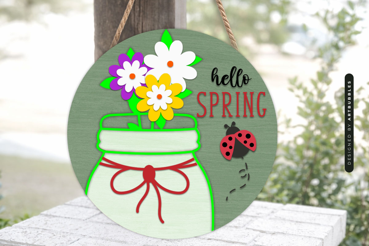 Hello Spring Door Hanger SVG Vector