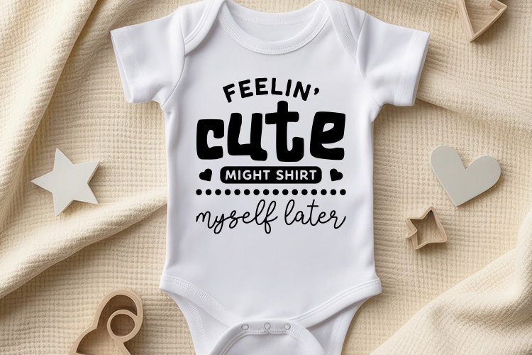 Feelin' Cute Might Shit Myself Later - Baby SVG Onesie Mockup Image.jpg