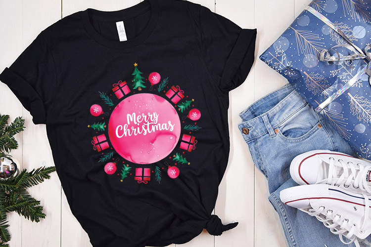 Pink Merry Christmas Sublimation PNG Shirt Mockup Image.jpg