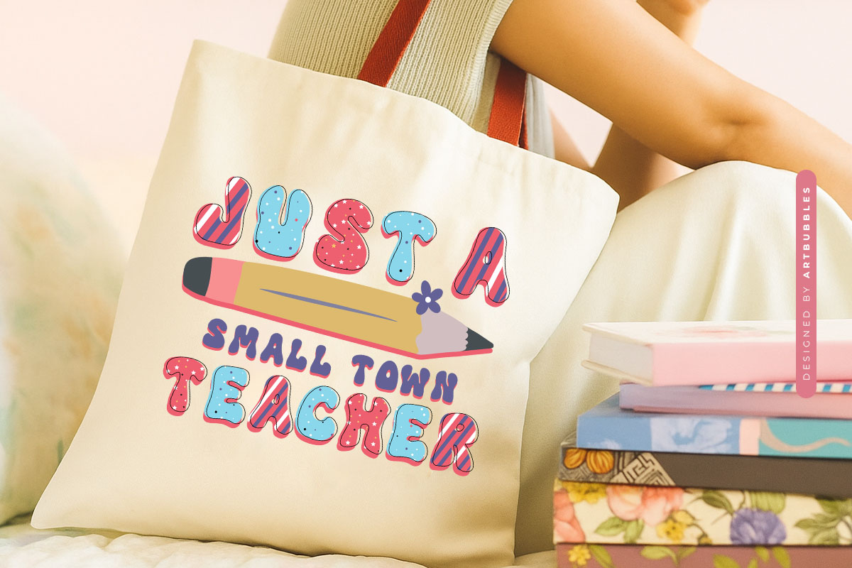 Just a Small Town Teacher Sublimation Retro Tote bag Mockup Image.jpg
