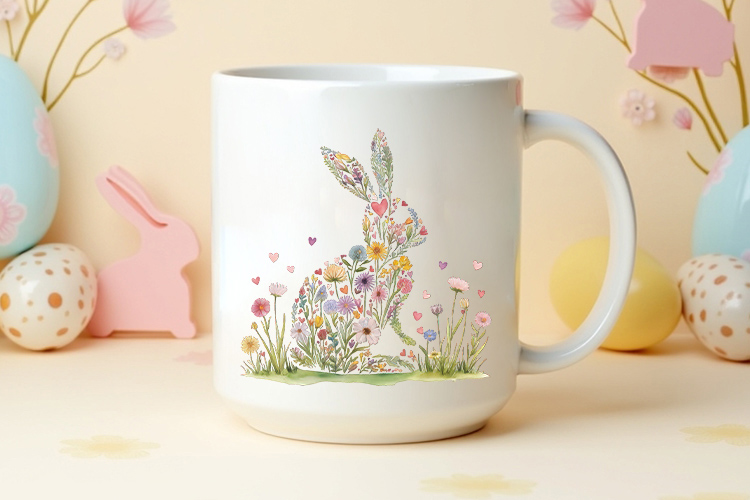 Cute Easter Floral Bunny Clipart Png Mug Mockup Image.jpg