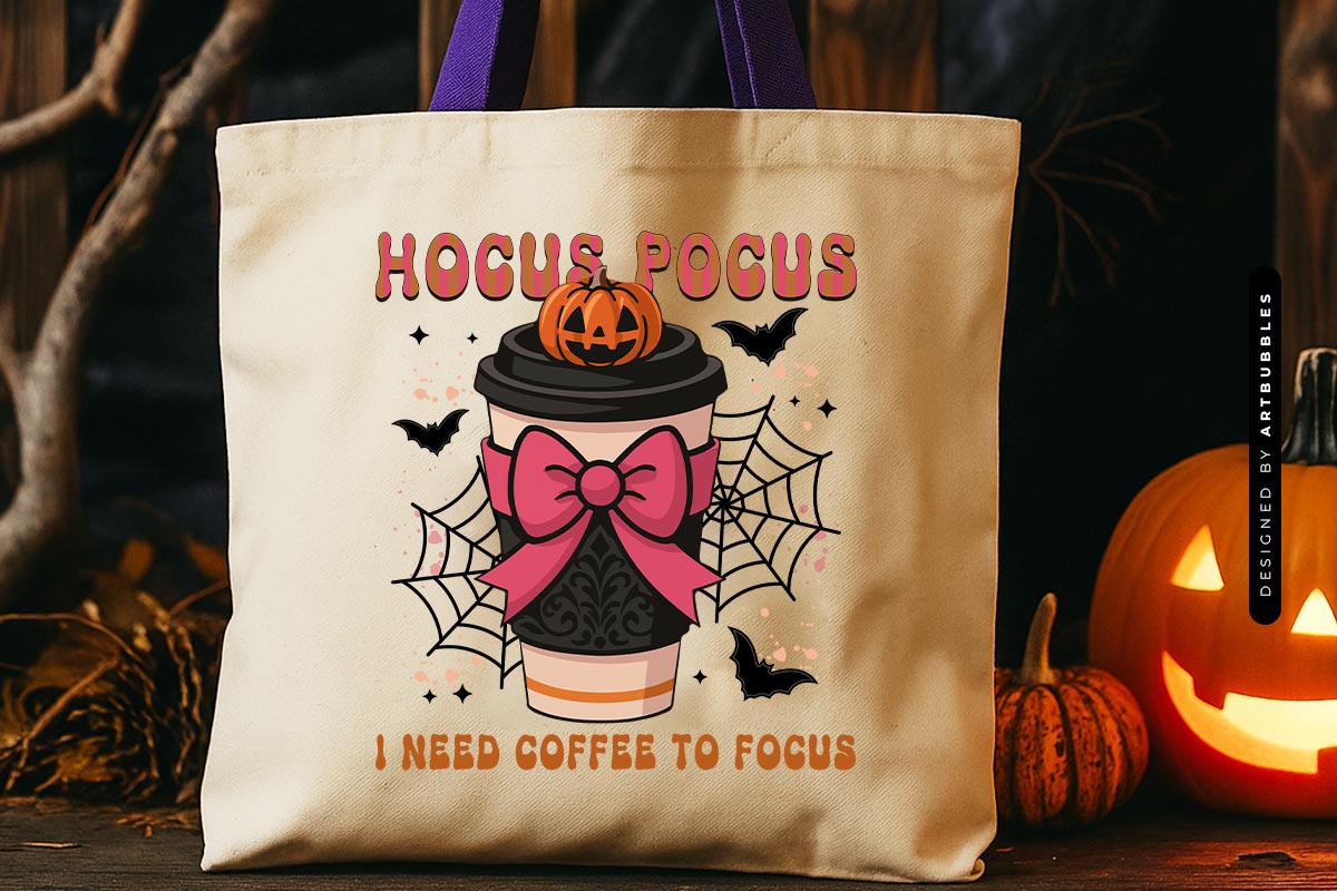Hocus Pocus I Need Coffee to Focus - Halloween Sublimation Tote bag Mockup Image.jpg