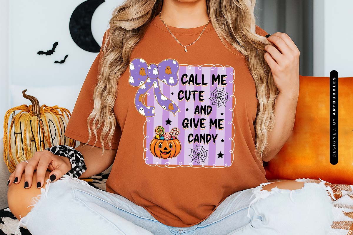 Call Me Cute and Give Me Candy - Coquette Halloween PNG Tshirt Mockup Image.jpg