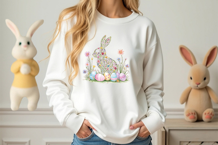 Floral Easter Bunny with Egg PNG Clipart Sweatshirt Mockup Image.jpg