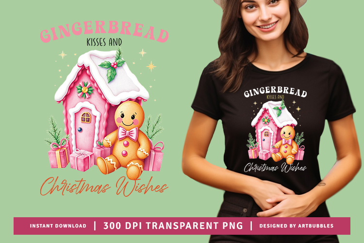 Pink Gingerbread Kisses and Christmas Wishes Sublimation