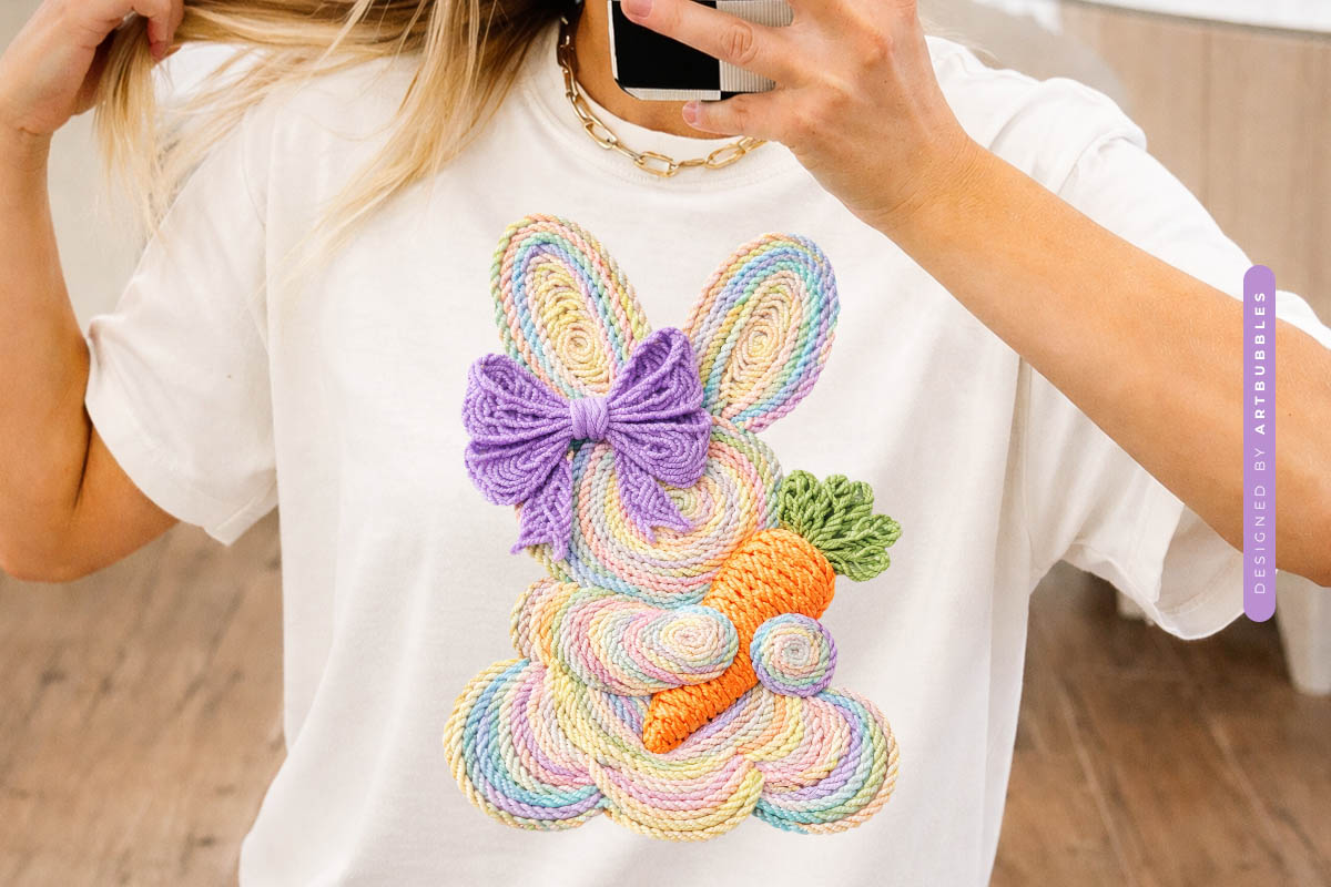 Faux Yarn Crochet Bunny Easter PNG Design